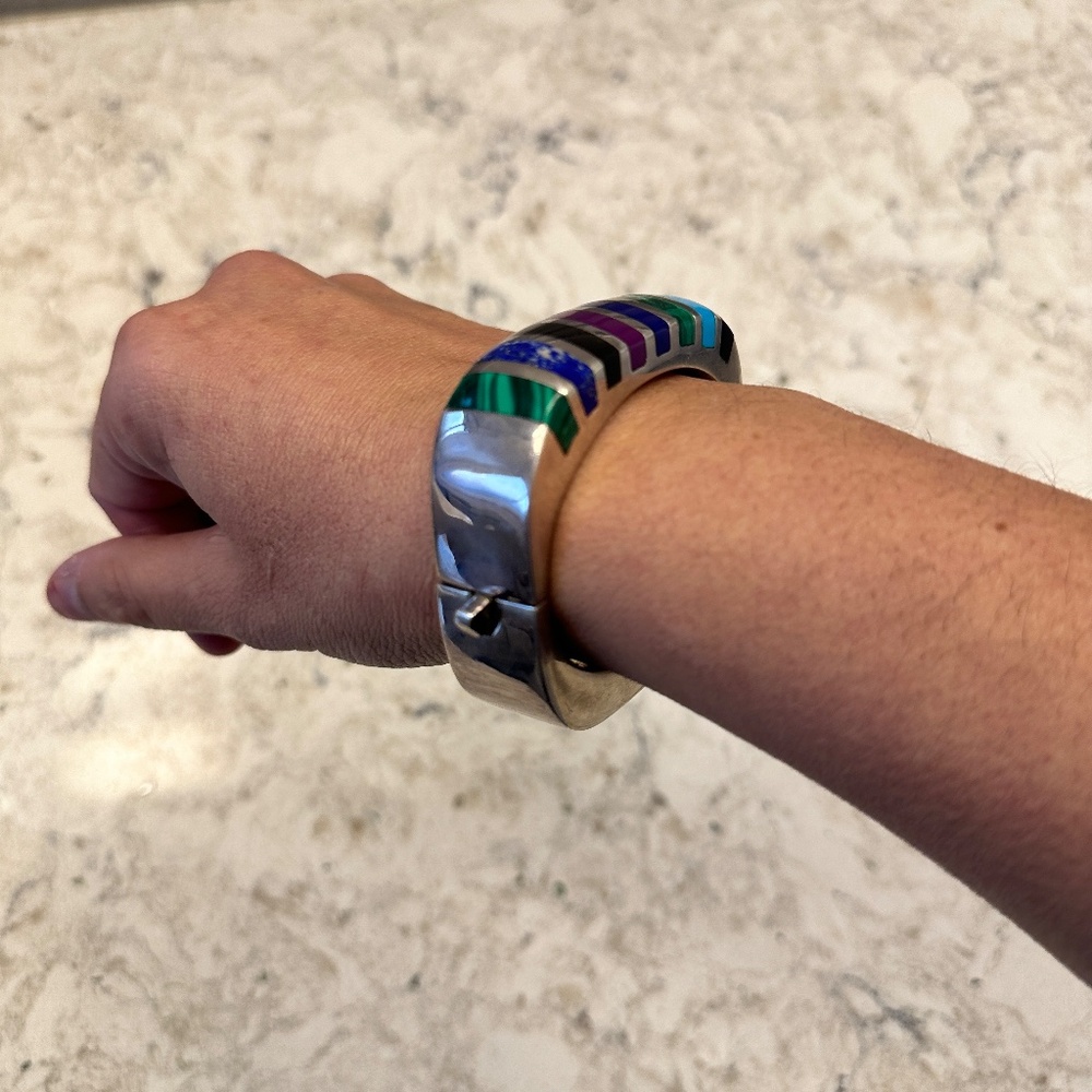 Multicolor Inlay Silver Band - Picture 10 of 12